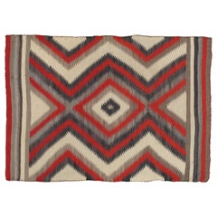 Antique Storm Navajo Carpet, Folk Rug, Handmade Wool, Beige, Red, Tan 3'11"x5'5