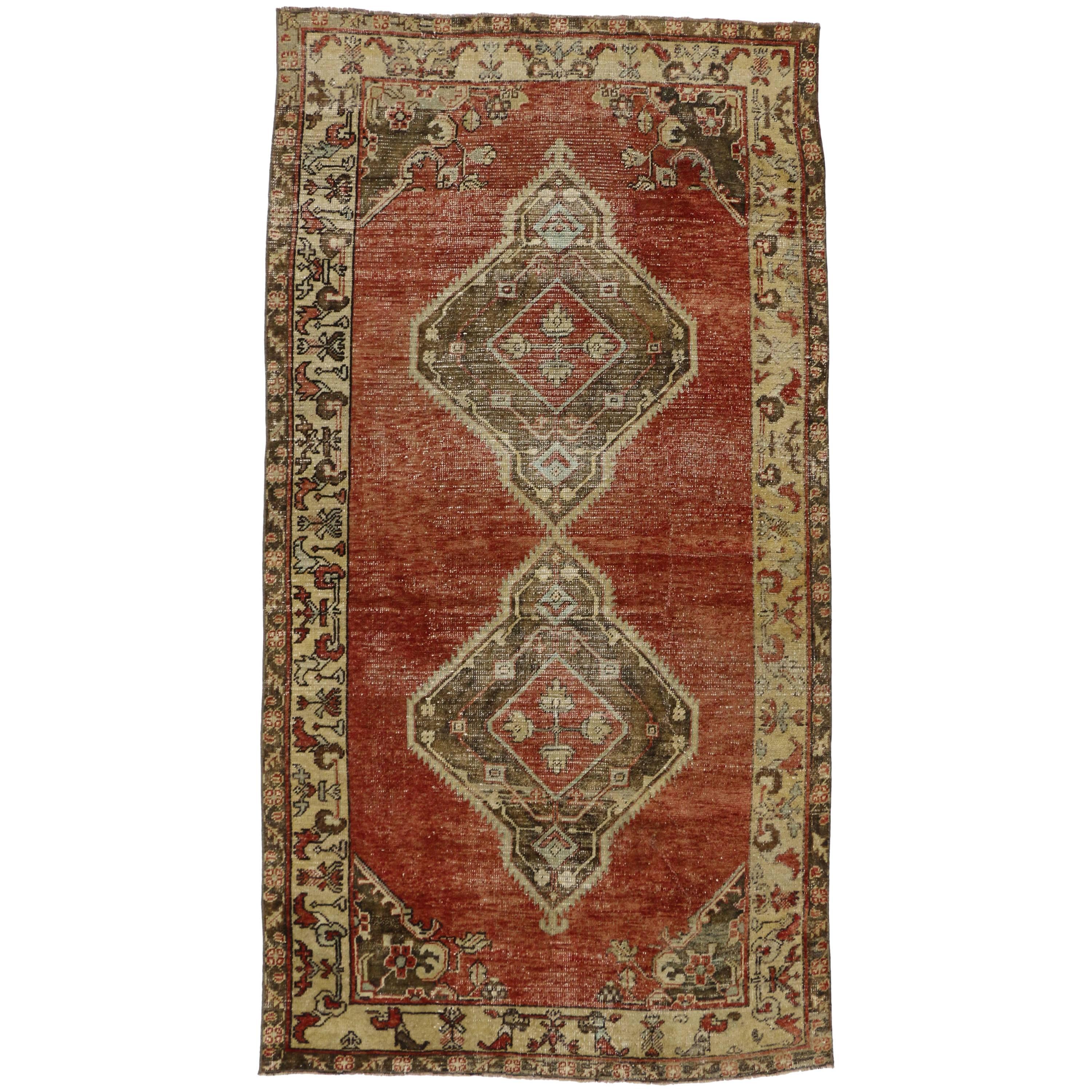 Vintage Turkish Oushak Rug with Rustic Modern Style For Sale