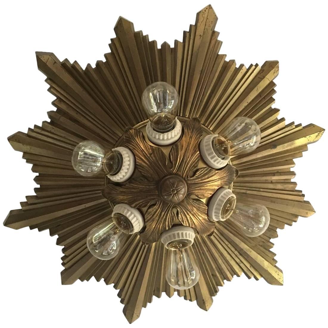Bronze Sunburst Semi-Flush Fixture by E.F. Caldwell