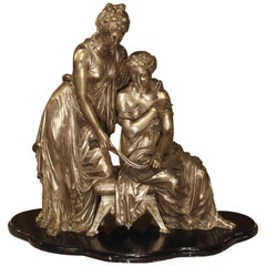 Antique Classical Silvered Bronze of Women Reading a Scroll, France, circa 1870 Antique Classical Silvered Bronze of Women Reading a Scroll, France, circa 1870