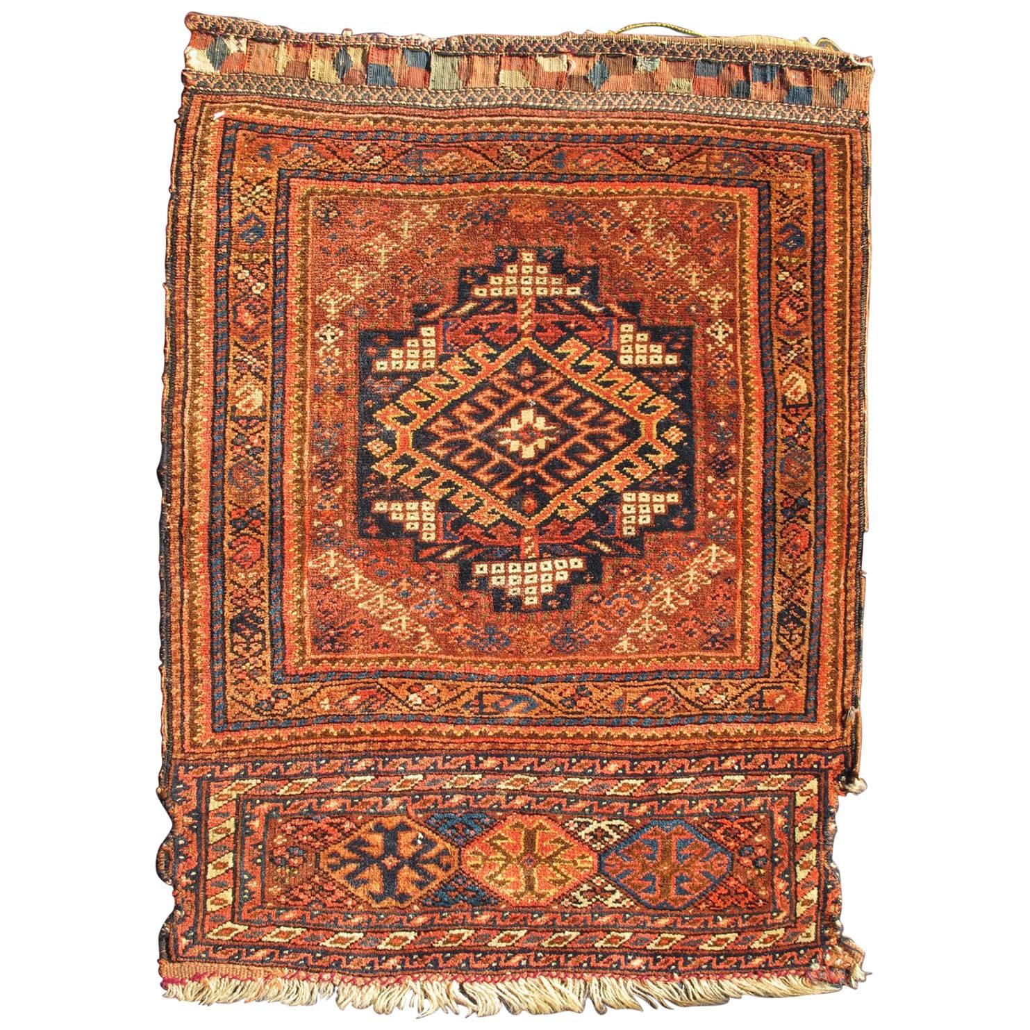 Antique Persian Two-Panel Qashqai Rug with Medallion Design in Orange and Brown
