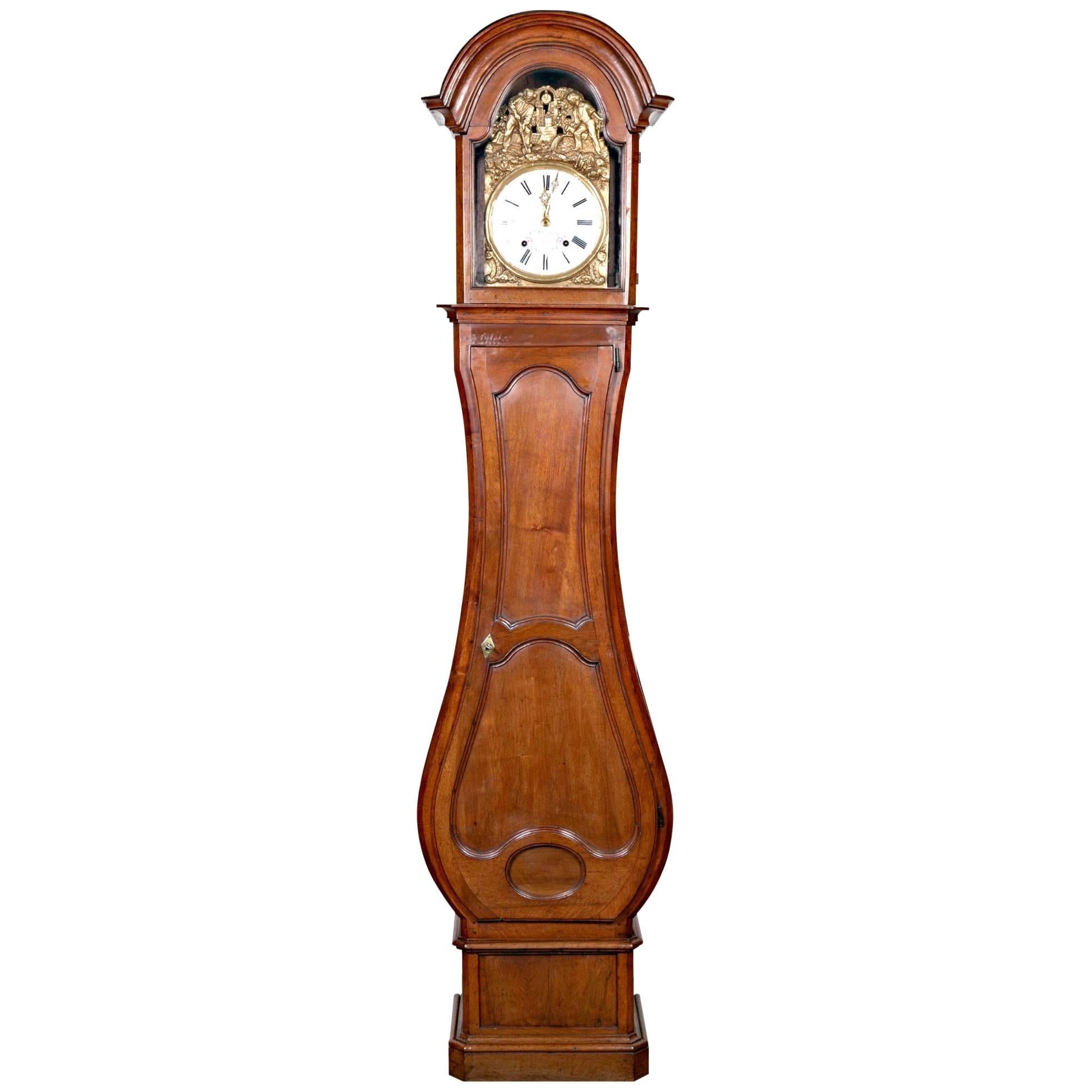 18th Century French Louis XV Period 8-Day Comtoise Walnut Longcase Clock