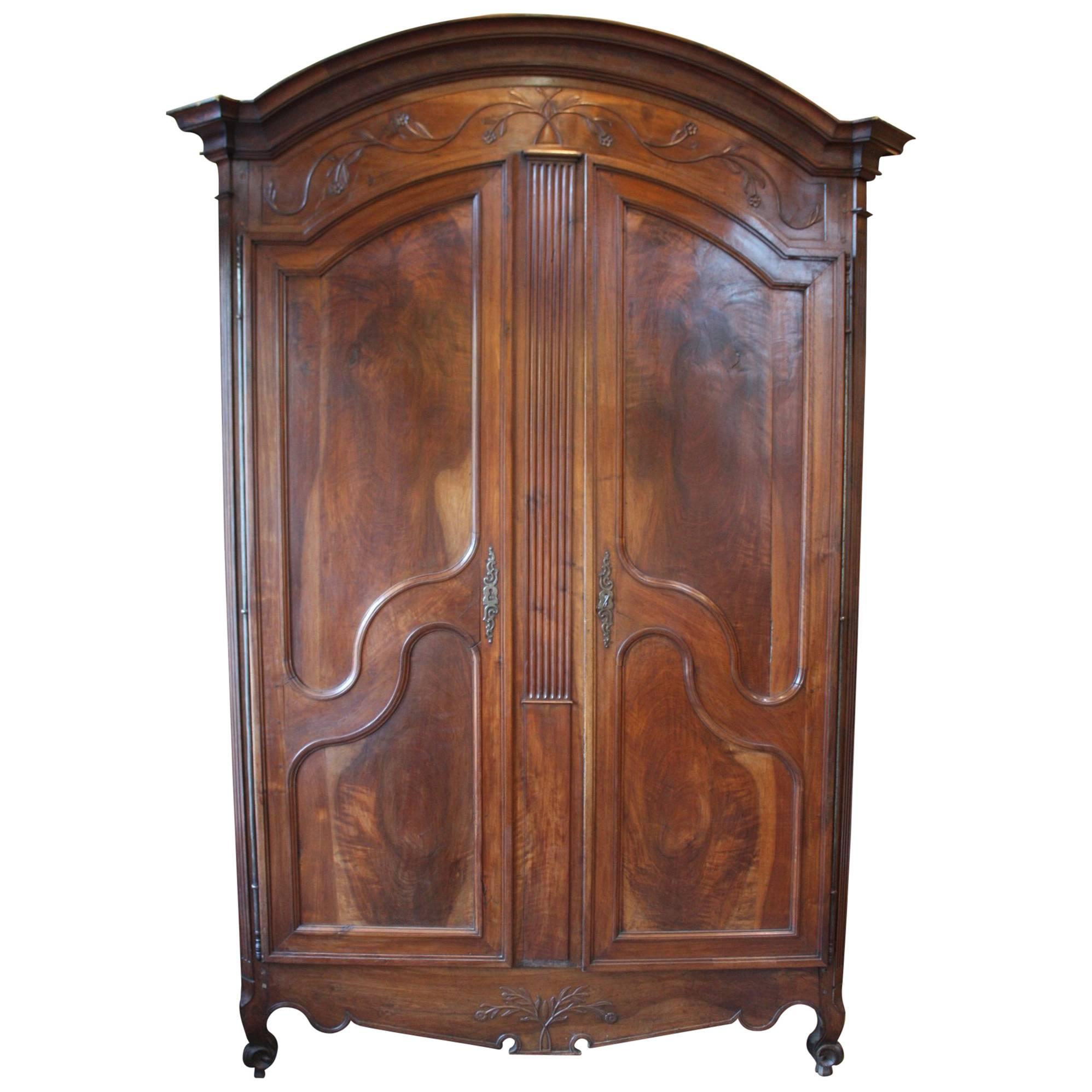 19th Century French Louis XV Carved Walnut Armoire