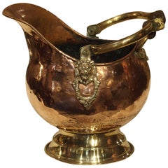 Vintage French Copper and Brass Coal Pail with Lion Motifs, France, Early to Mid-1900s