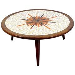 Mid-Century Modern Sunburst Tile Top Wood Coffee Table Hohenberg Martz Era