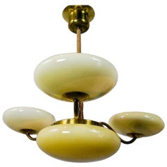 1940 Three-Arm Amber Glass Brass Chandelier