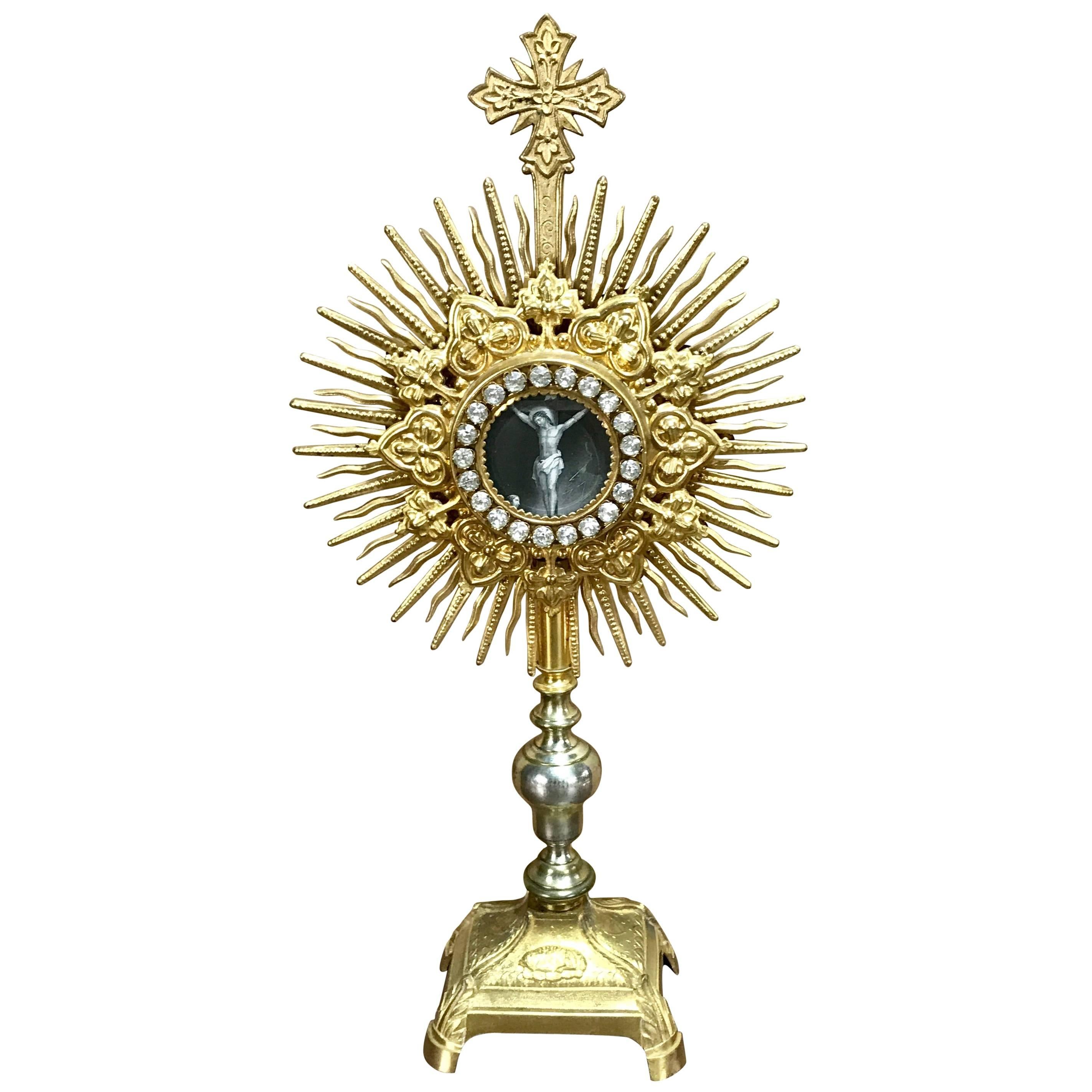 Stunning Antique French Gilt Bronze and Paste Monstrance