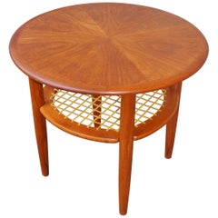 Danish Teak Starburst Side Table Lower Caned Shelf