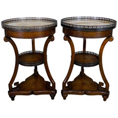 French Three-Tier Leather Embossed Tables, Pair