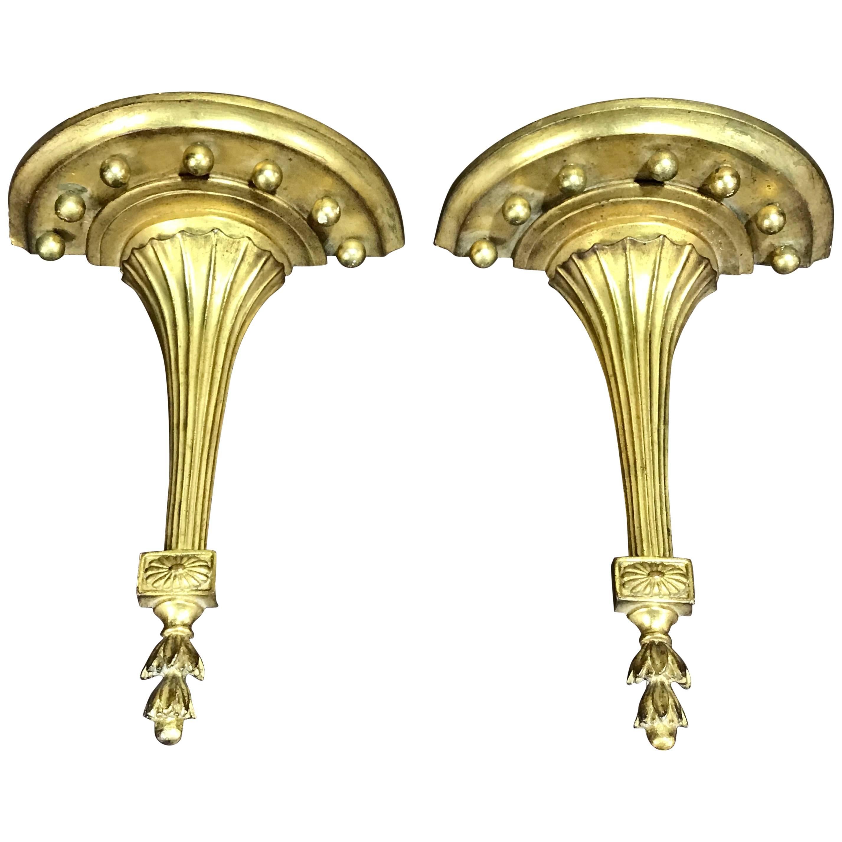 Pair of Tall and Sleek Neoclassical Gilt Wall Brackets, by Borghese