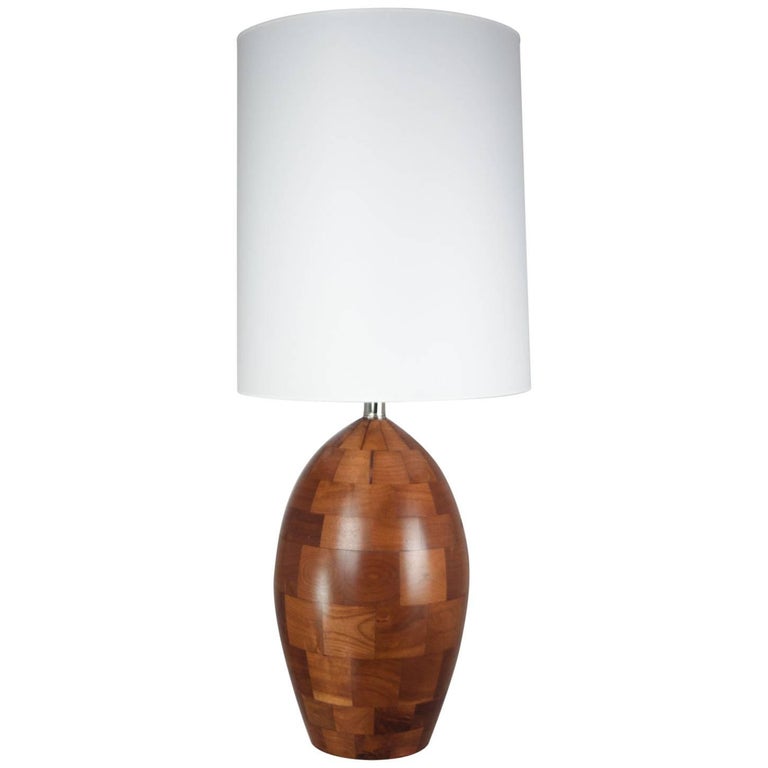 Staved Walnut Block Ovoid Lamp For Sale
