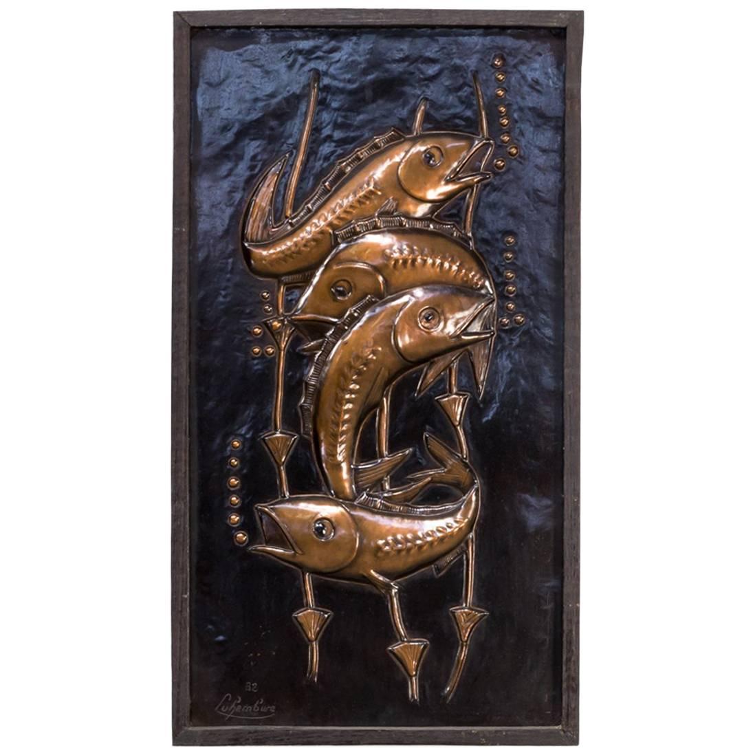 Mixed Metals Brutalist Wall Decoration Sculpture ‘Fish’ For Sale