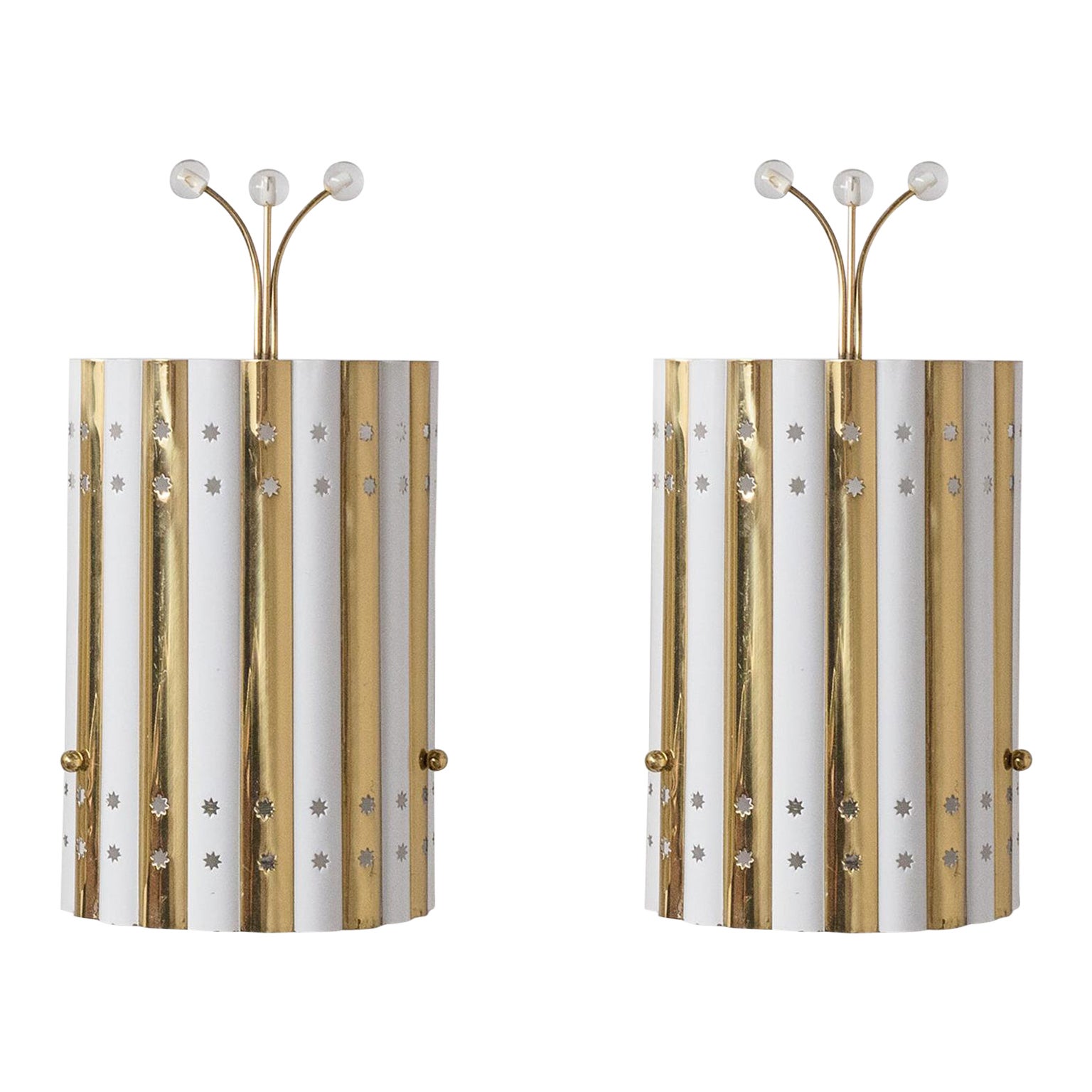 Rare Brass and Glass Sconces, 1950s For Sale