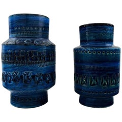 Bitossi, Rimini-Blue Ceramic Vases, Designed by Aldo Londi, 1960s