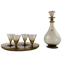 Simon Gate for Orrefors, Art Deco Art Glass Four Pieces, Liqueur Set with Carafe