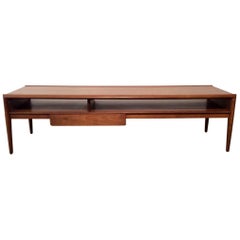 Mid-Century Modern Drexel Parallel Walnut Coffee Table by Barney Flagg