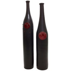 Dalo, Pair of Ceramic Bottles Glazed in Black