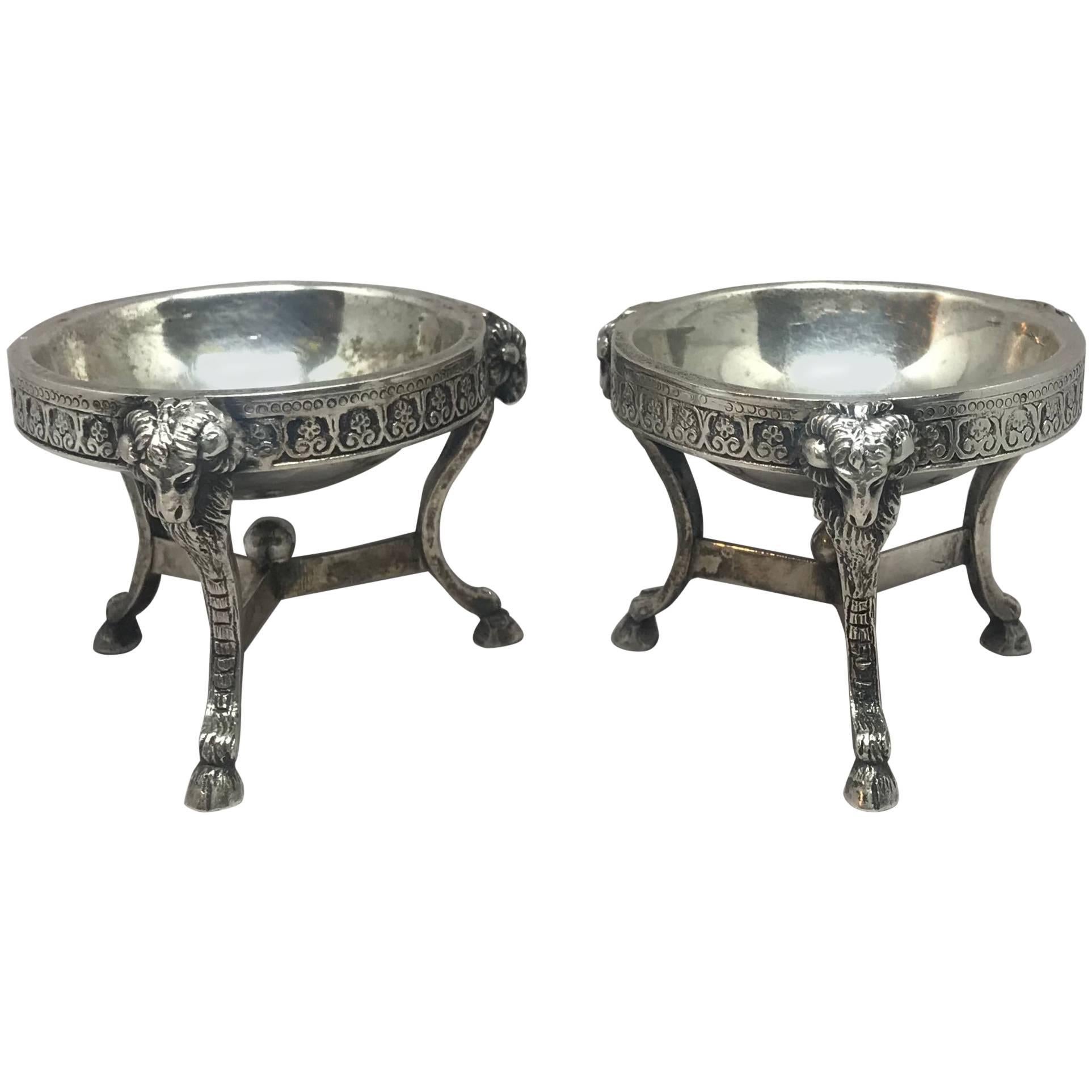 Pair Hotel Silver Rams' Head Salts For Sale