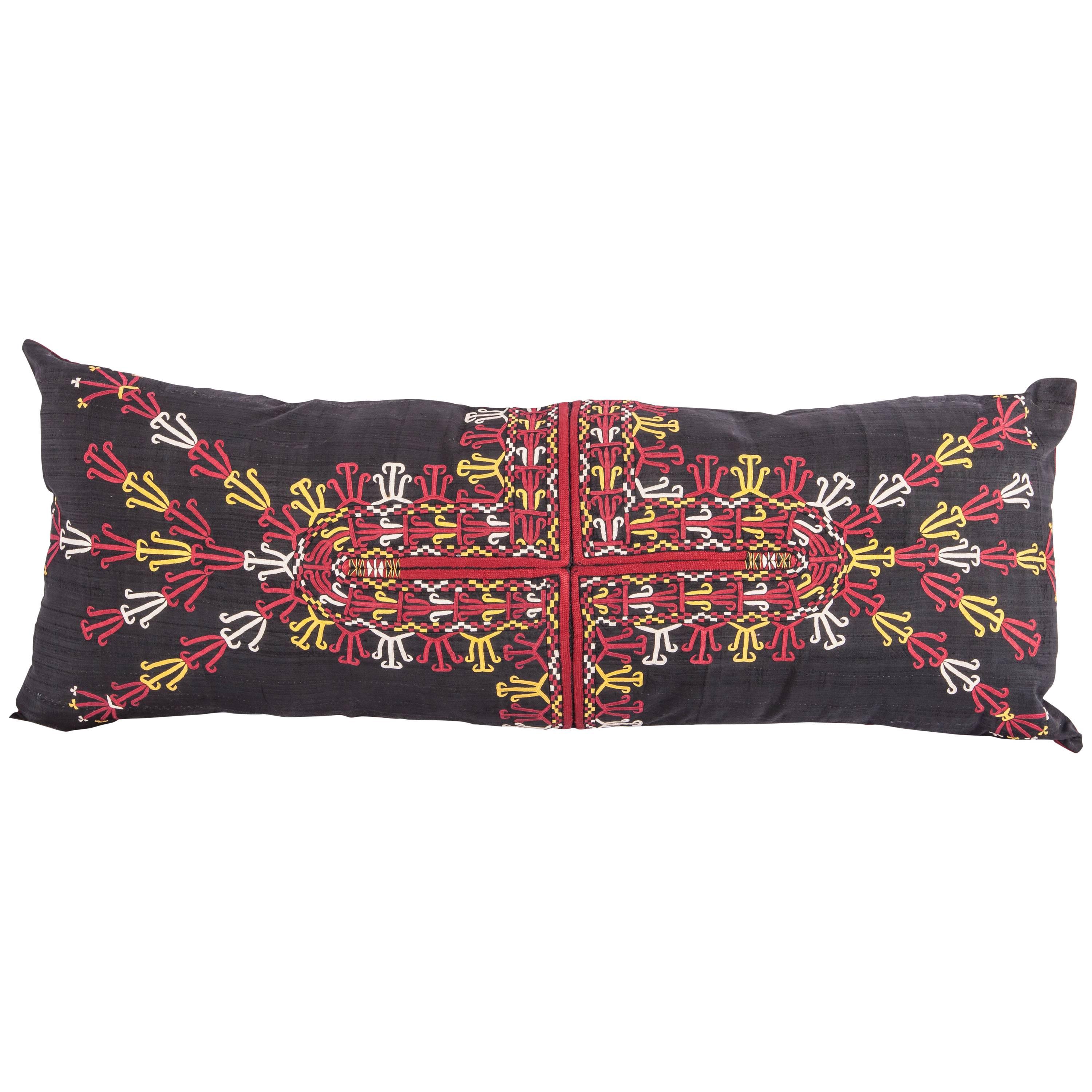Pillow Case Fashioned from a Early 20th Century Turkmen Emroidered Silk Coat