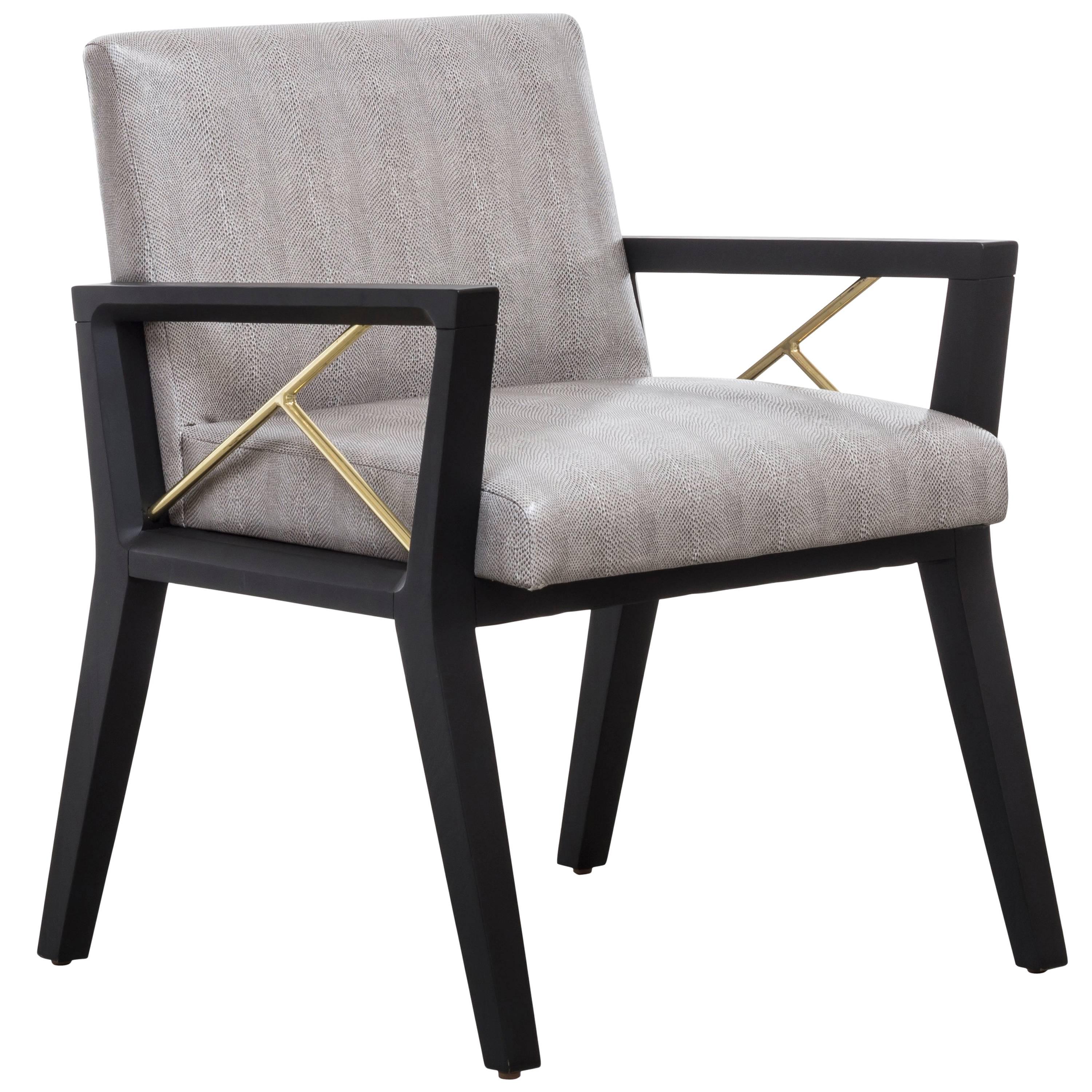 ANDRE CHAIR - Modern Dining Chair with Wood Frame and Brass Pole Detail