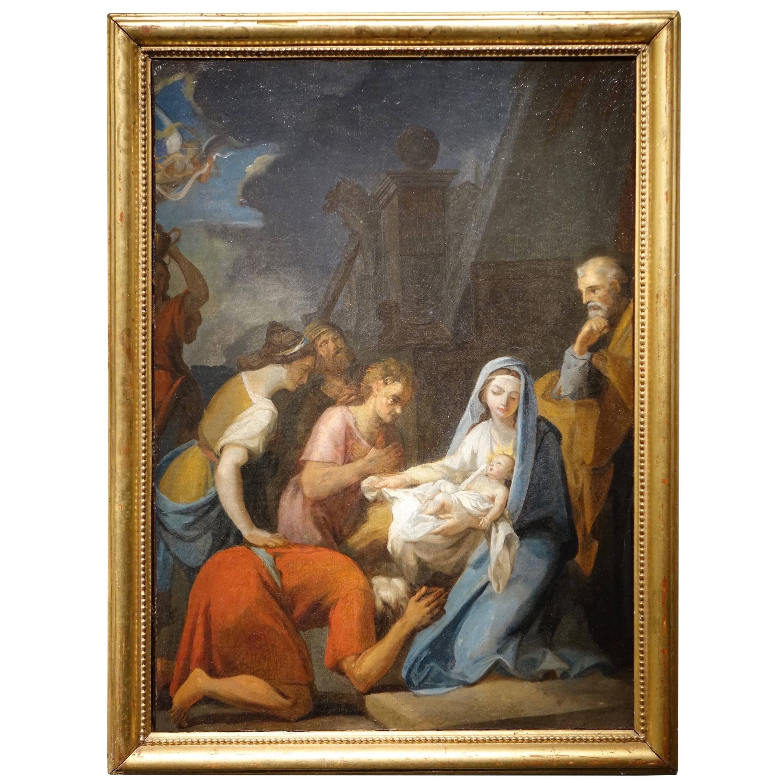 Adoration of the Shepherds, Oil on Canvas  France  Early 18th Century  For Sale