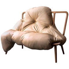 Contemporary 'My Big Fat' Sofa With Biomorphic Upholstered Seat and Wood Frame 