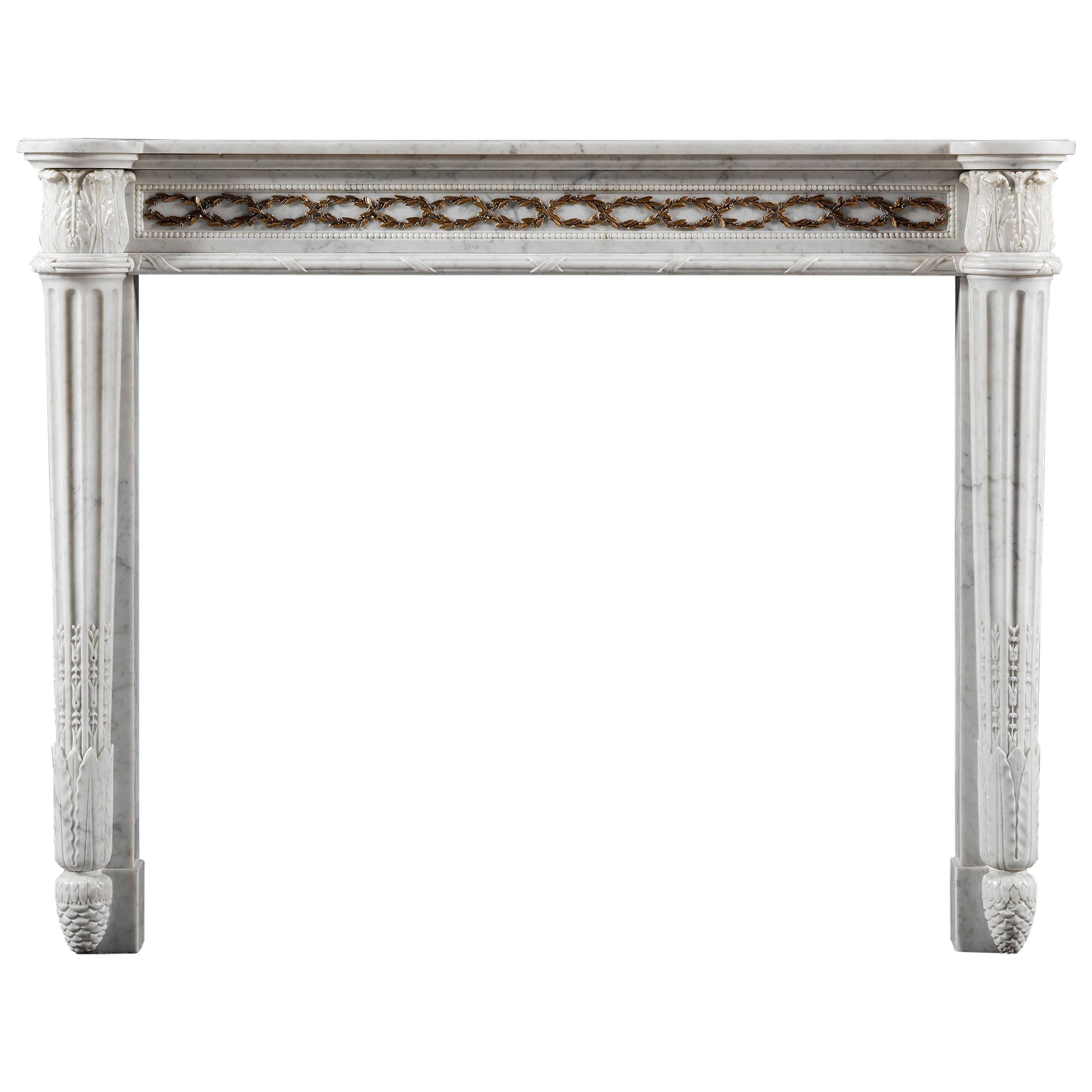 Antique 18th Century Louis XVI Marble Fireplace Surround with Ormolu Mounts For Sale
