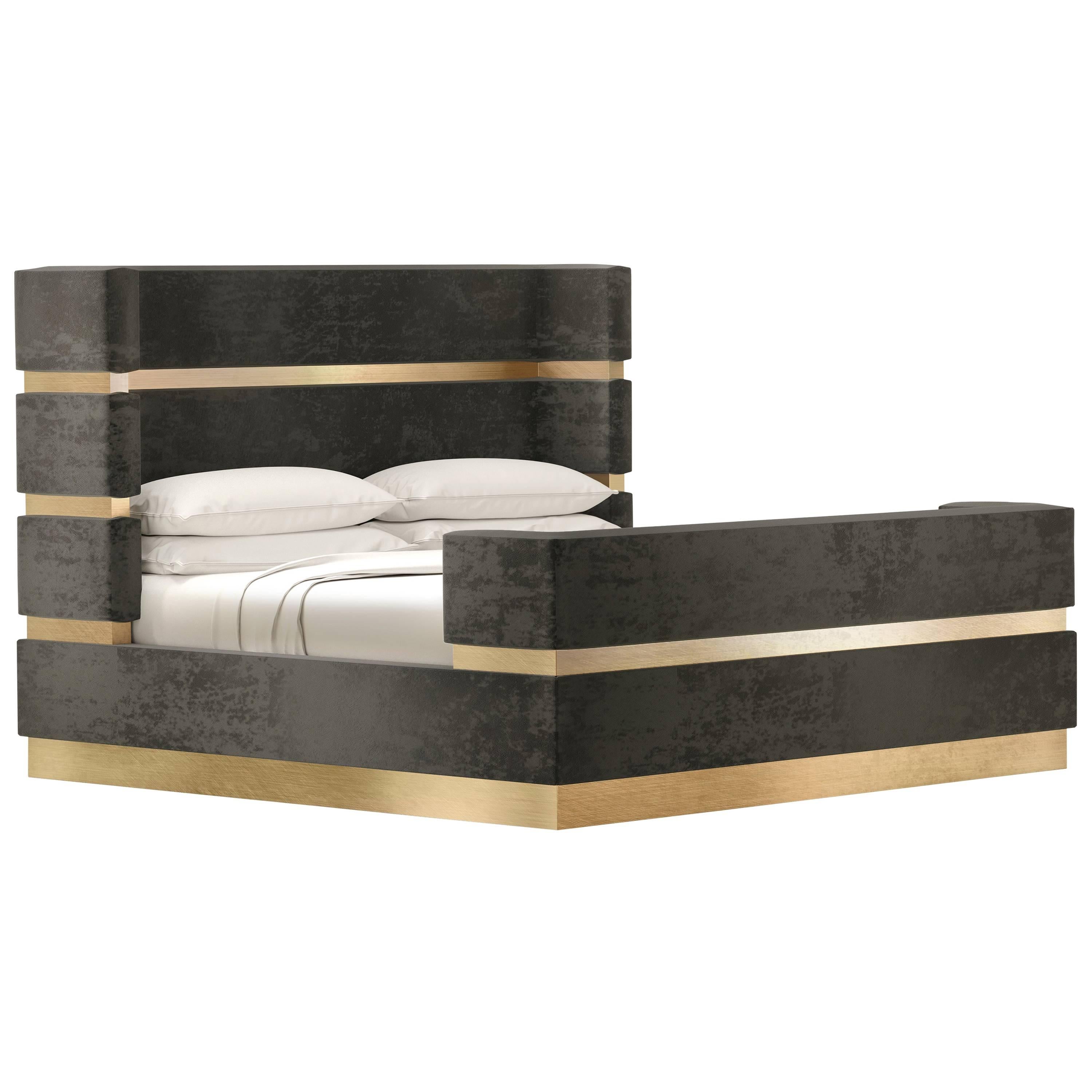 Cardin Bed in Luxury Velvet and Polished Brass