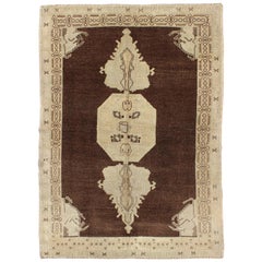 Brown and  Natural tone medallion design Oushak Vintage rug from Turkey