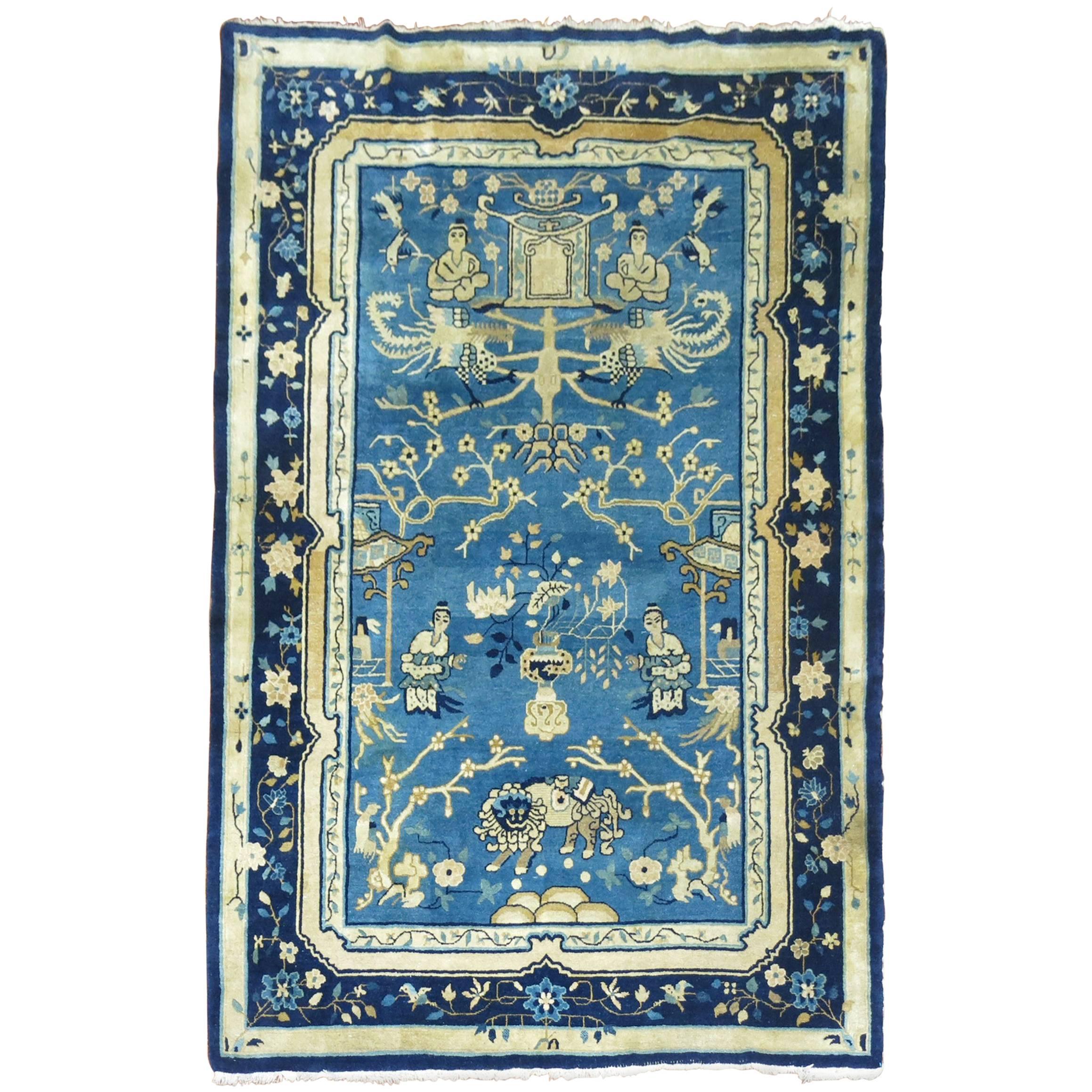 Blue Chinese Pictorial Antique Peking Rug