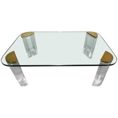 Chunky Lucite Brass Coffee Table Midcentury