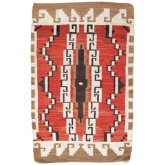 Vintage Navajo Carpet, Folk Rug, Handmade Wool Rug, Tan, Coral, Beige