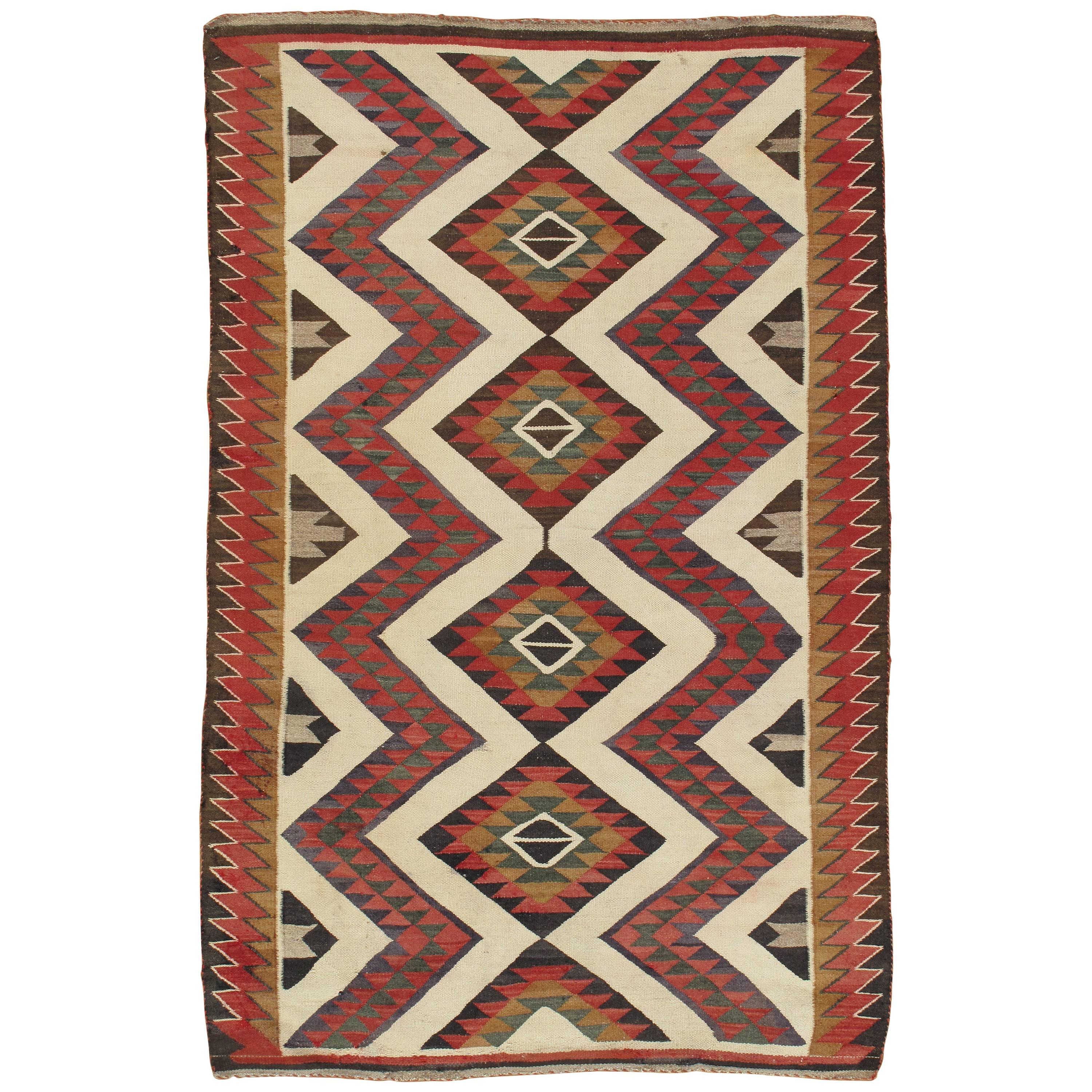 Antique Navajo Carpet, Folk Rug, Handmade Wool, Beige, Yellow, Green, Rust