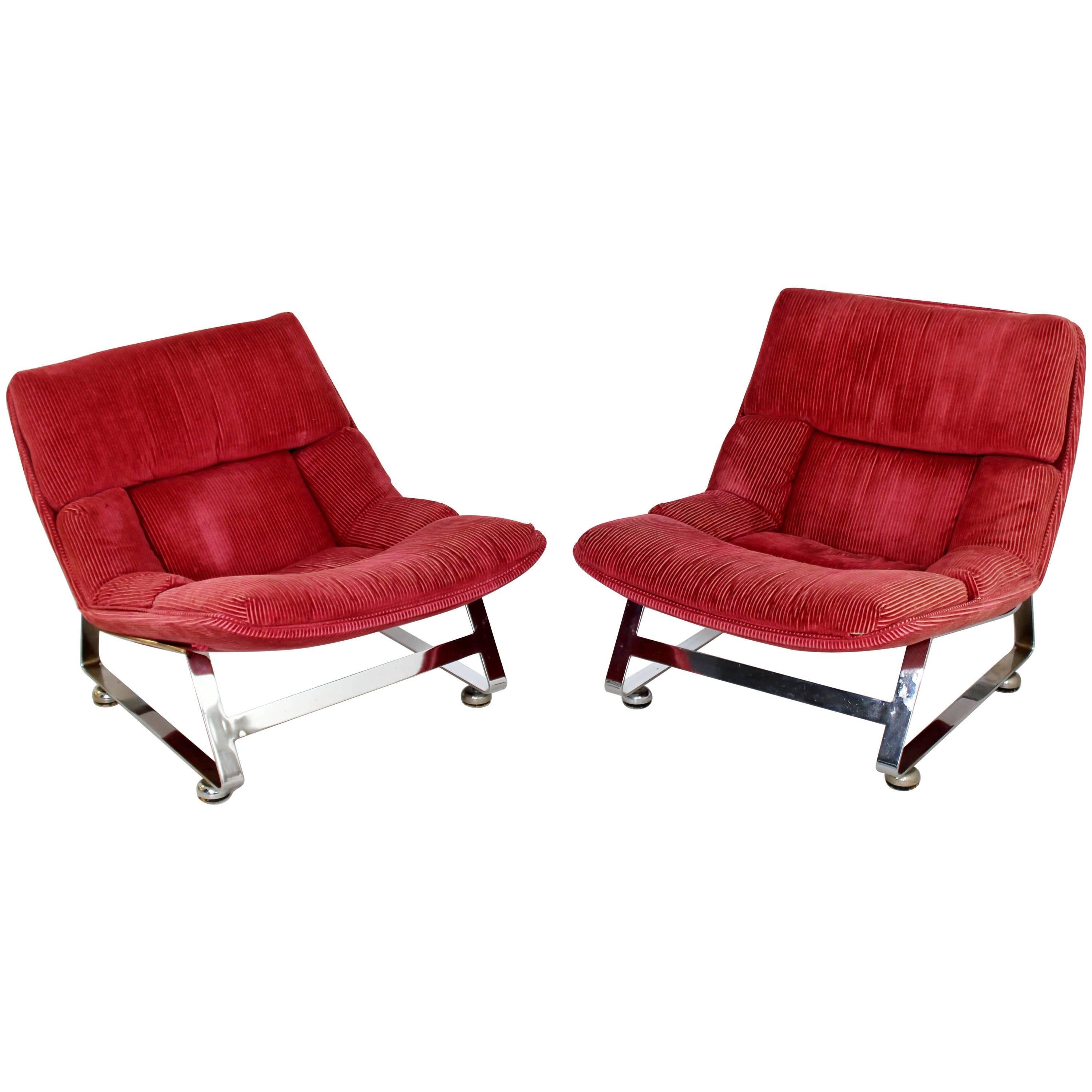Vintage Mid-Century Modern Pair of Chrome Lounge Chairs Baughman Brueton Style