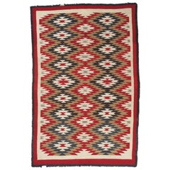 Retro Navajo Carpet, Folk Rug, Handmade Wool, Beige, Red, Tan