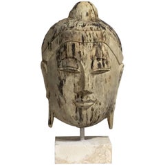 Antique Hand-Carved Wood Buddha Head