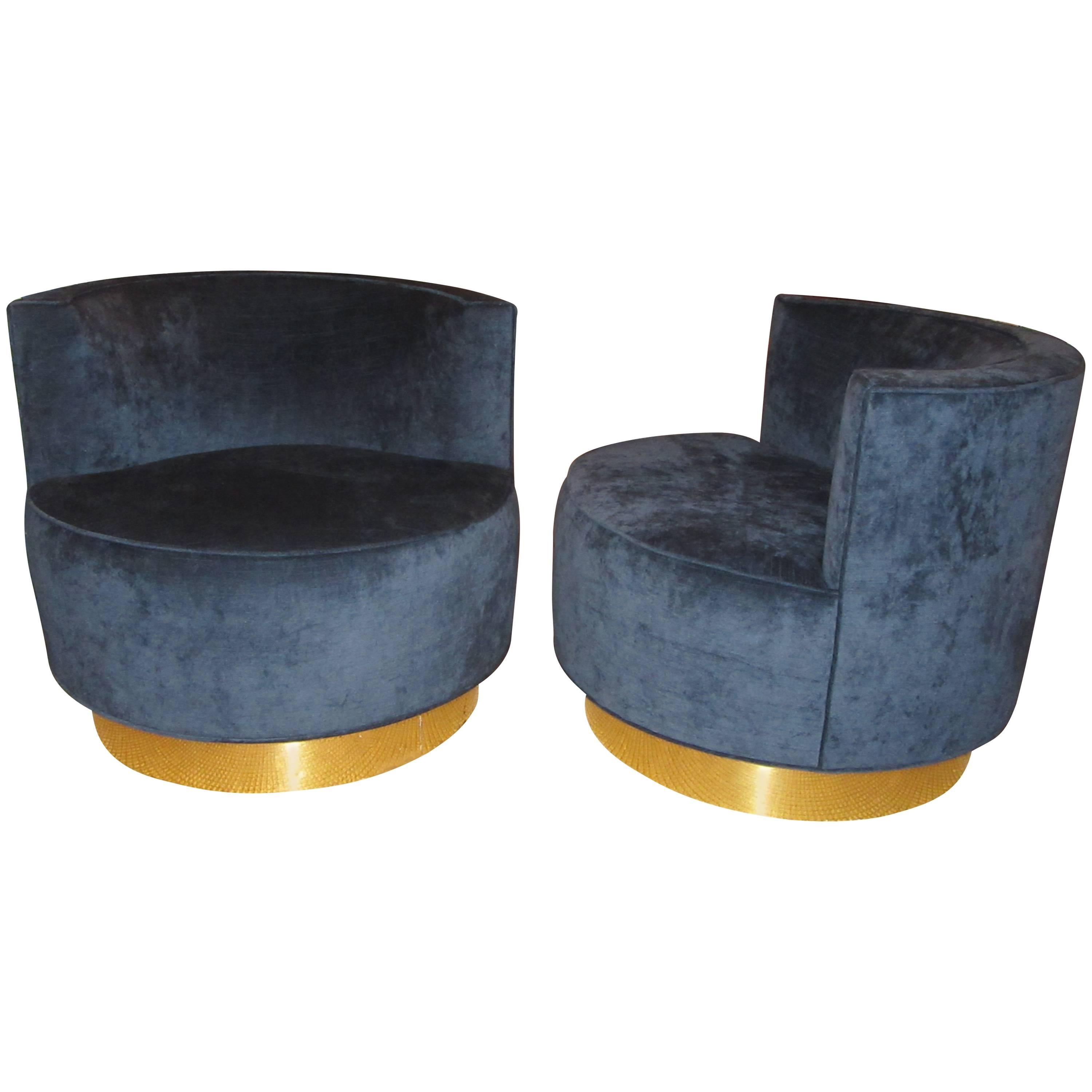 Pair of Mid-Century Modern Swivel Barrel Chairs
