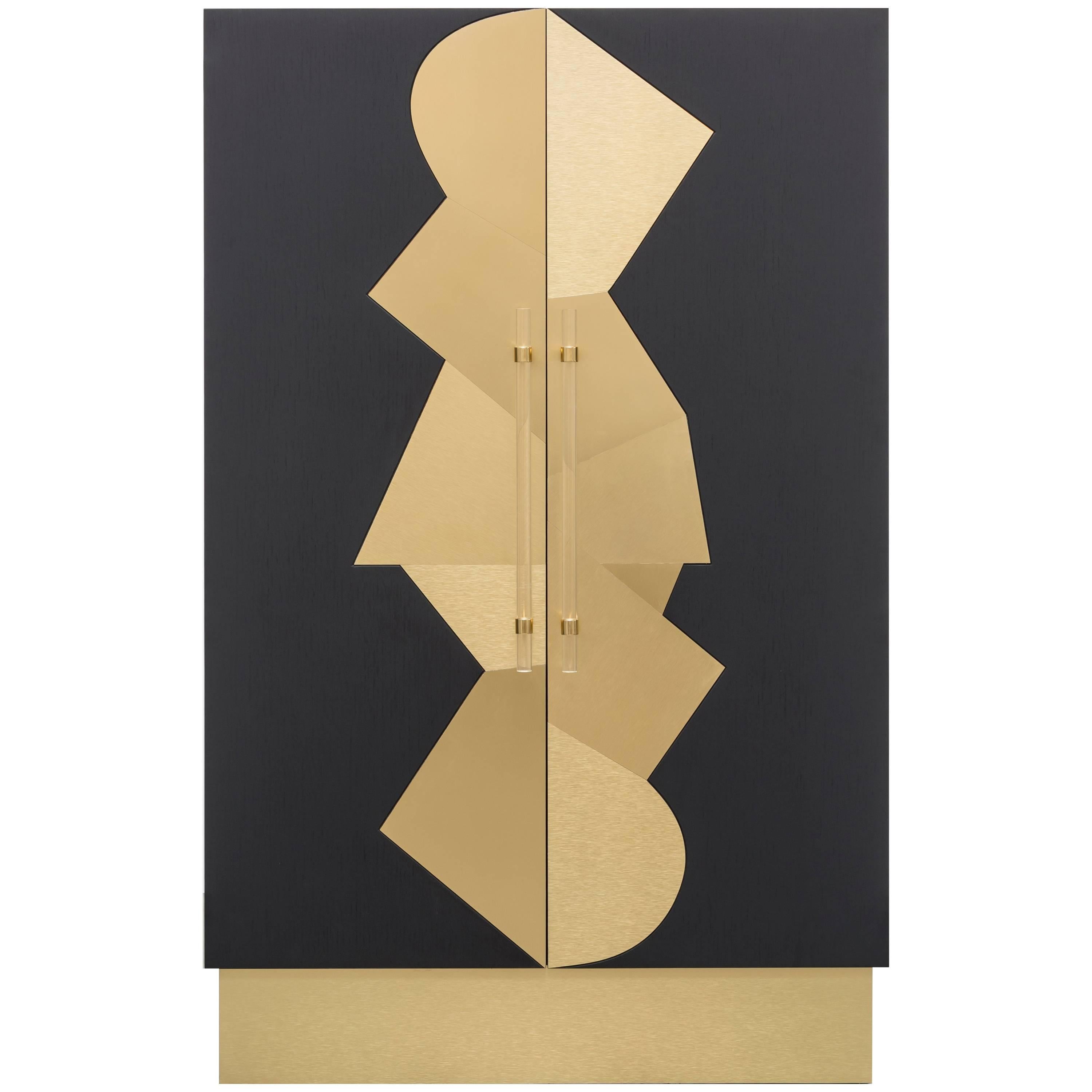 COCO CABINET - Modern Ebony Oak Cabinet with Brass Inlays and Acrylic Handles