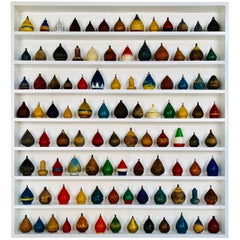 Collection of 100 Antique Spinning Tops in a Custom Shadow Box Frame