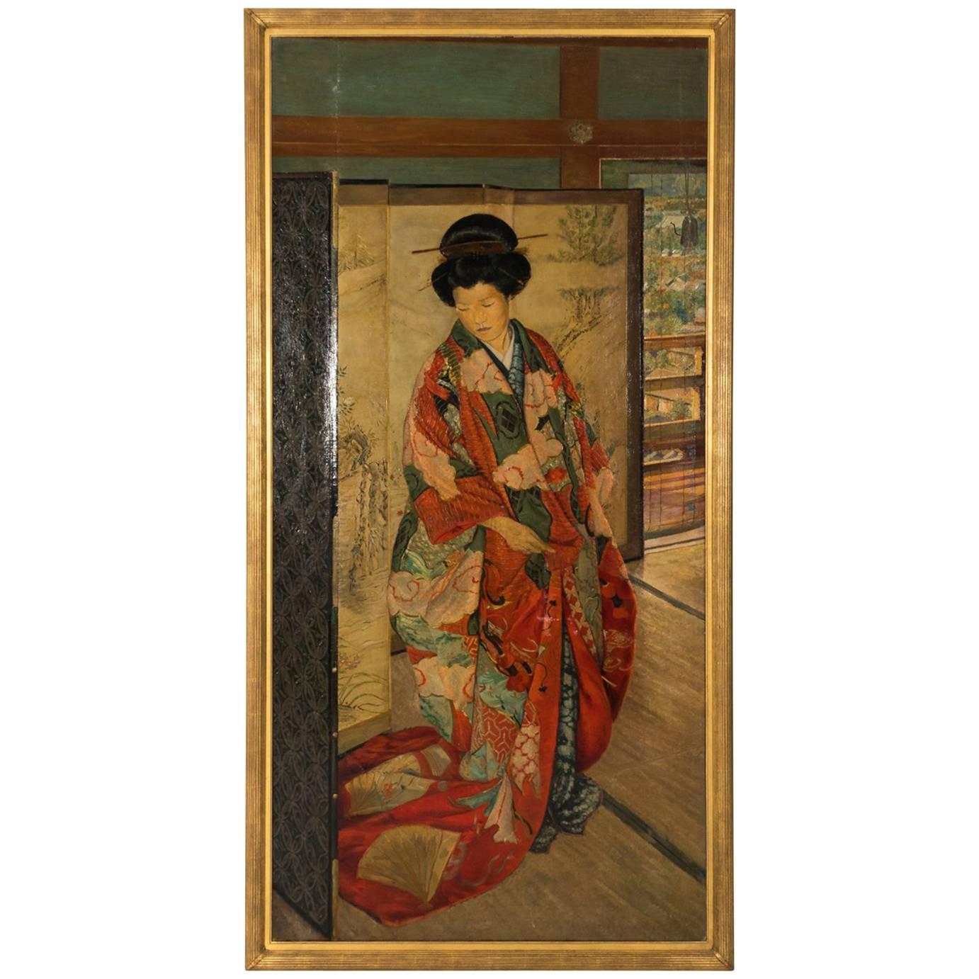 Painting of Woman in an Oriental Interior  For Sale