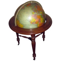 20th Century World Globe on Wooden Tripod Pedestal