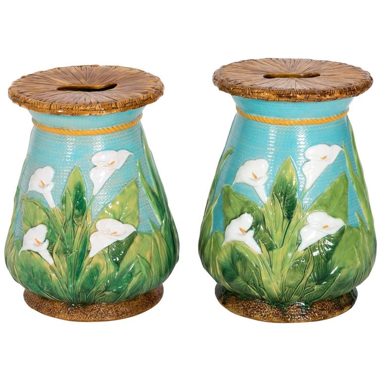 Pair of English Majolica Garden Seats For Sale at 1stDibs