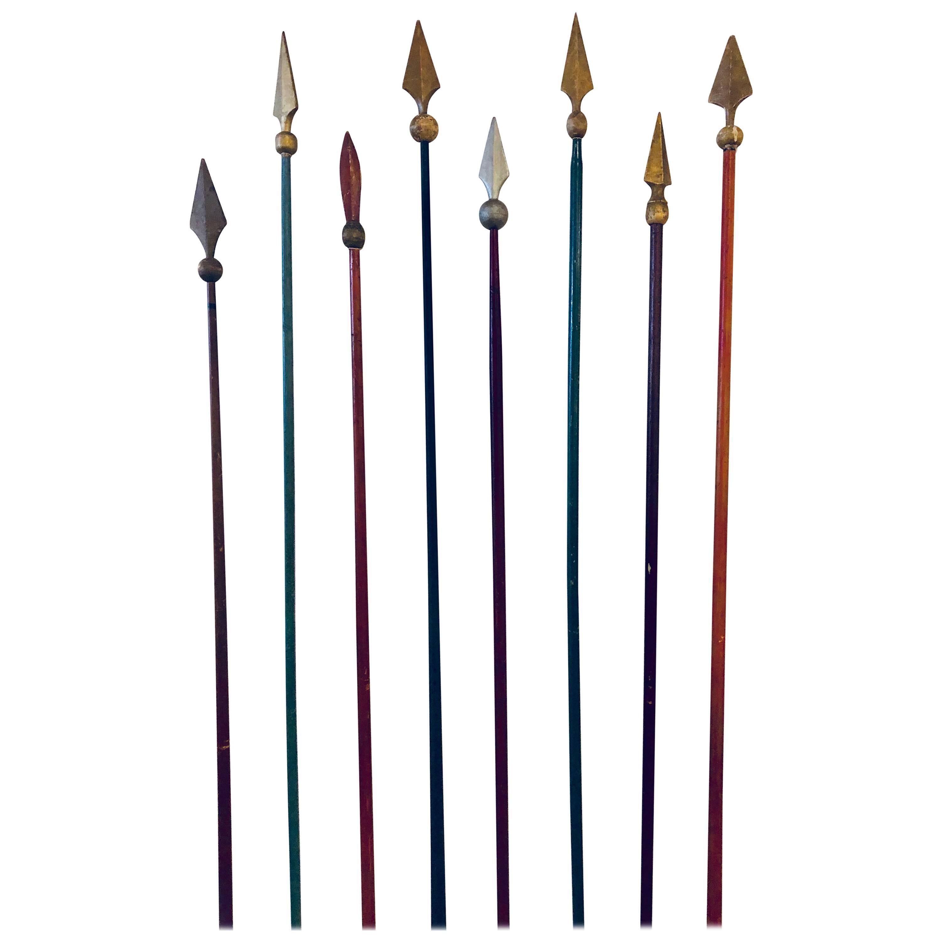 Collection Of Eight Antique Wooden Ceremonial Fraternal Masonic Painted Spears