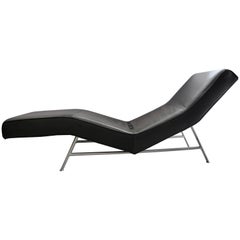 "Fred" Chaise Lounge in Black Leather by Milo Baughman for Thayer Coggin