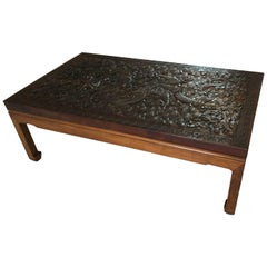 Chinese Hand-Carved Rosewood Panel Fixed Atop Coffee Table