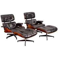 Pair of 1960s Eames 670 Lounge Chairs and 671 Ottomans