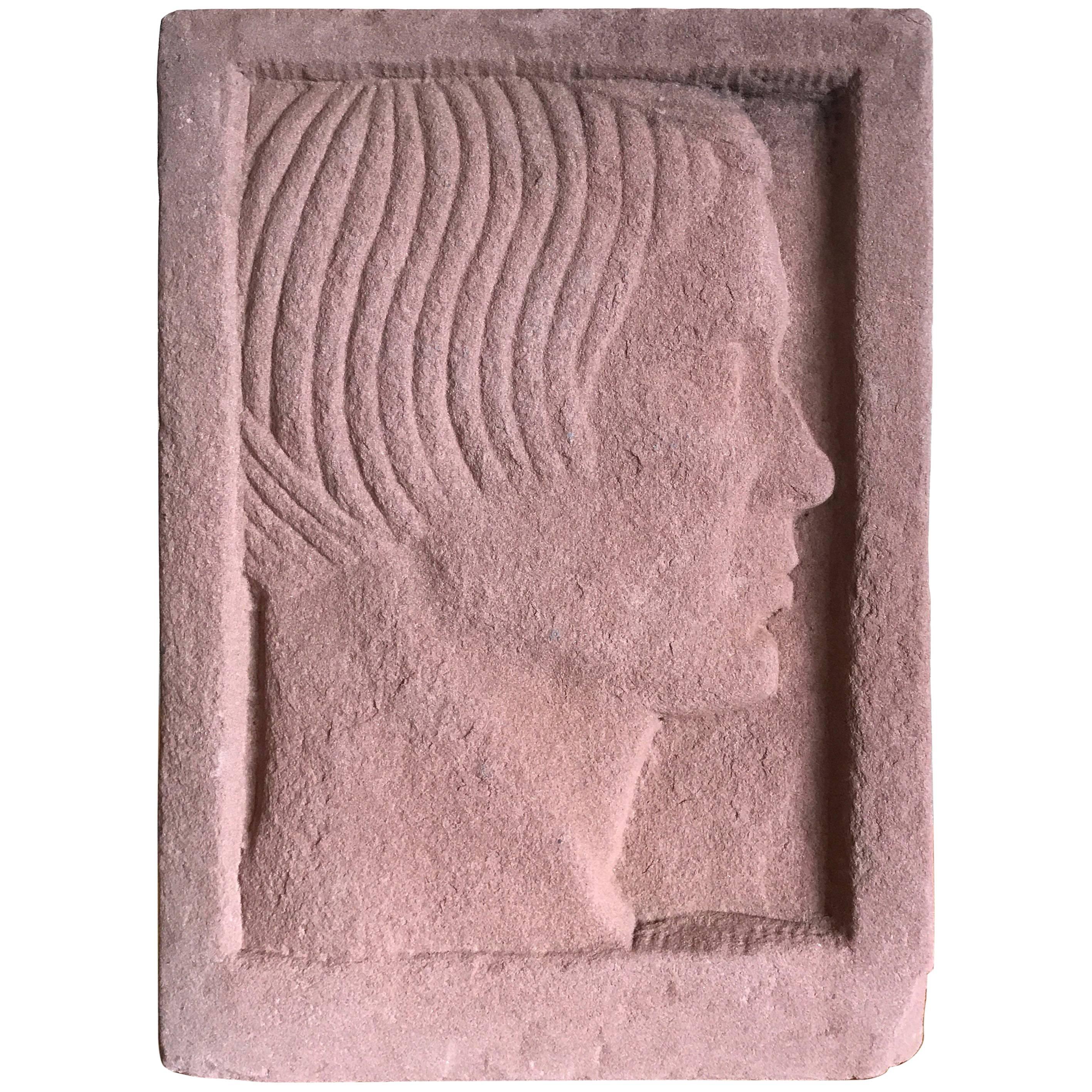 Ruth Cravath Carved Sand Stone Sculpture, Portrait, 1930s, Bay Area Artist