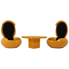 Set of Very Rare Two "Garden Egg" Chairs with Table, Peter Ghyczy, 1968