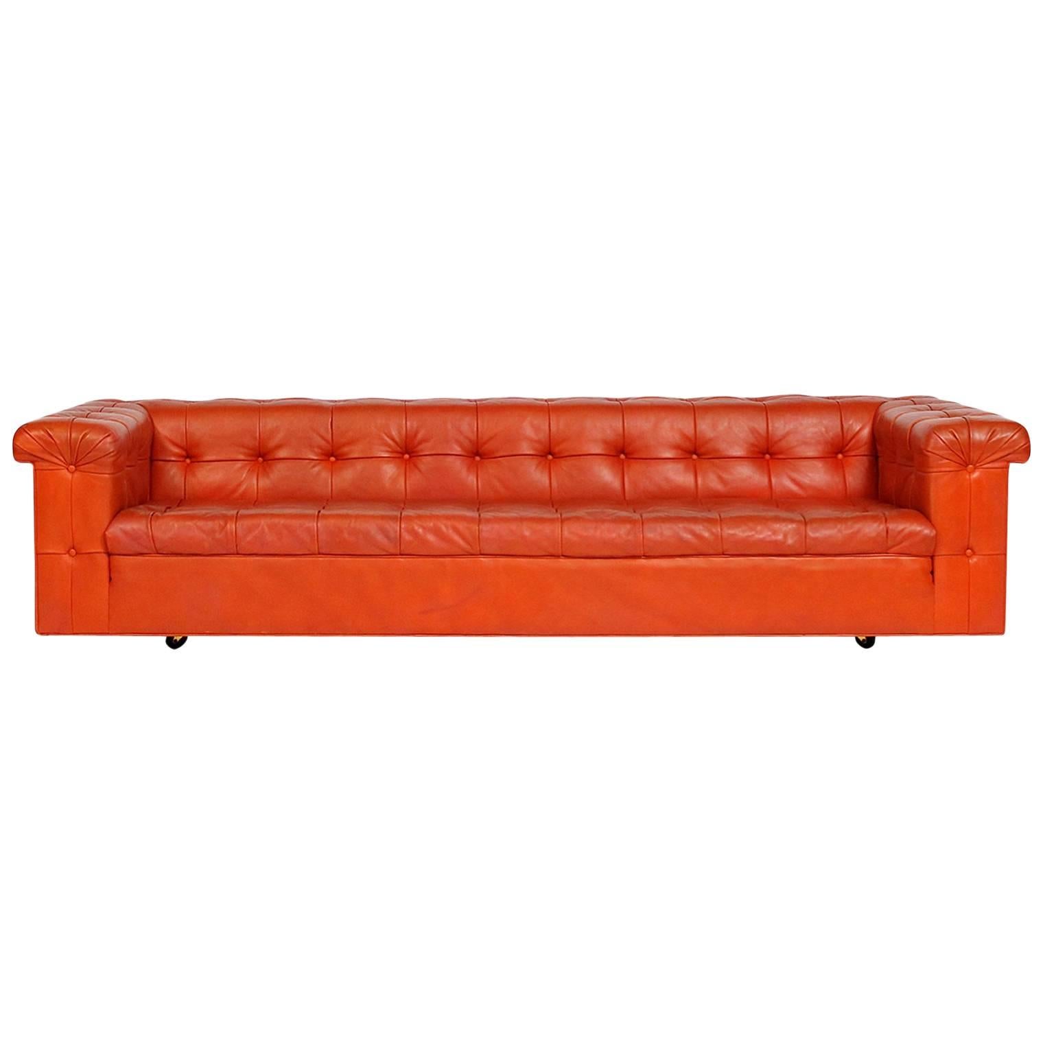 Rare Edward Wormley for Dunbar "Party" Sofa in Original Leather