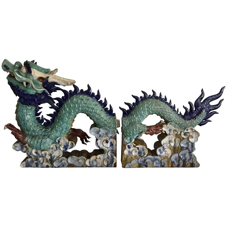 Chinese Two Pair Ceramic Dragon at 1stDibs